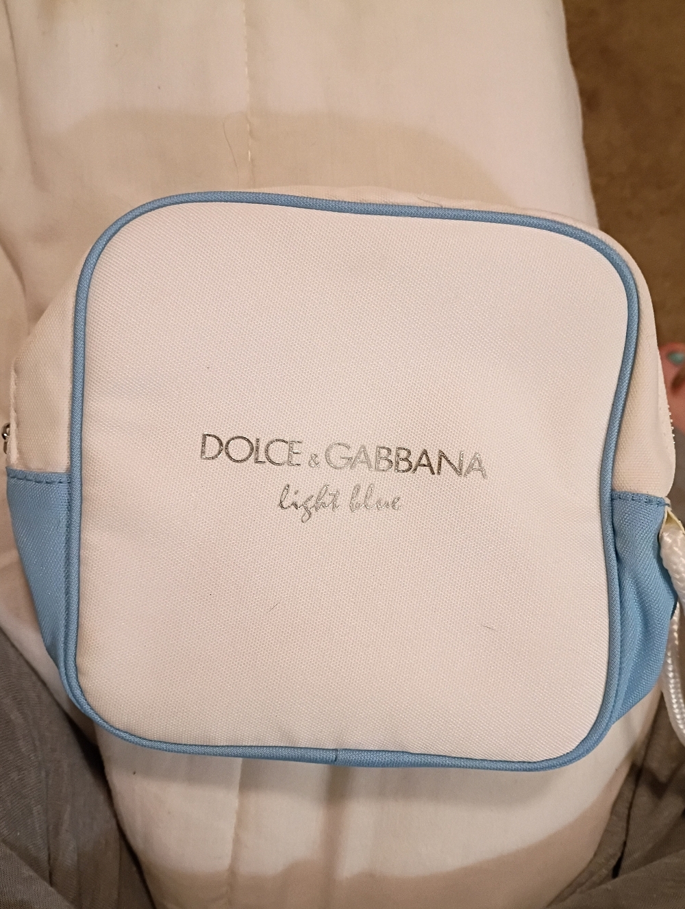Dolce & Gabbana White with Light Blue Trim Cosmetic Case